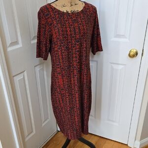 LuLaRoe Red and Blue Geometric Midi Dress